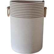 تصویر سبد رخت چرک مدل حلقه چوبی - سفید-طوسی 