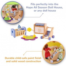 تصویر مجموعه مبلمان اتاق نوزاد خانه عروسکی چوبی هپه برند hape Hape Wooden Doll House Furniture Baby'S Room Set