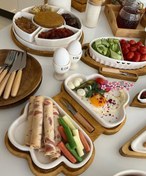 تصویر سرویس غذاخوری سرامیک طرح ابر با زیره چوبی 