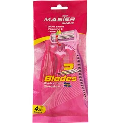 تصویر خودتراش صورتی با سری متحرک 3تیغه بسته 4 عددی مستر شیو Master Shave 3Blade Pink 4Pcs