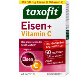 تصویر قرص آهن و ویتامین c تاکسوفیت 40 عددی (taxofit Eisen + Vitamin C Kapseln, 40 St) 