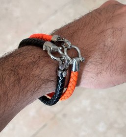 تصویر دستبند امگا بند چرمی با قفل نقره ای omega bracelet