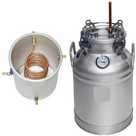 تصویر دستگاه تقطیر(عرقگیر/گلابگیر) 30 لیتری با کندانسور(خنک کننده) آبی مسی و ترمومتر(دماسنج) 