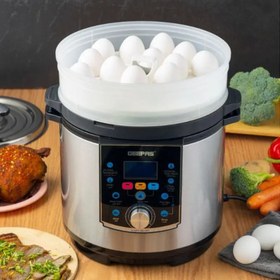 تصویر زودپز و مولتی کوکر برقی چندکاره جیپاس GMC35037 Multi-Function Pressure Cooker, Steamer & Egg Boiler, GMC35037 | Non-Stick Pot | 24 Hours Delay Timer | 18-In-1 Multi-Functions | Cook Rice, Crispy, Soup, Stew, Porridge, Steam, Slow Cooker, Cake, Egg, Yogurt, Bean, Meat