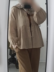 تصویر شومیز زنانه نخ موسلین جلو دکمه چیندار دخترانه 