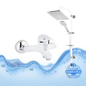 تصویر ست ۲ عددی دوش حمام با علم یونیورست رسوب‌گیر اتومات | شیرآلات برند آیدا صنعت مدل قهرمان 