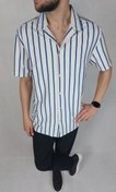 تصویر پیراهن آستین کوتاه یقه انگلیسی راه راه مردانه - آبی-سفید / M 