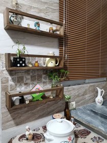 تصویر شلف دیواری چوبی ۳ عددی 