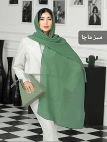تصویر شال پلیسه ساده ده رنگ (شاین کم) کد 1333 - سبز ماچا 