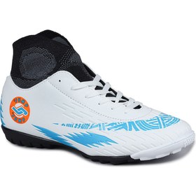 تصویر کفش فوتبال مصنوعی سفید - آبی 28366 با جوراب برند jump 28366 White - Blue Artificial Turf Football Boots with Socks