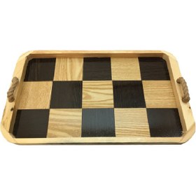 تصویر ست سینی چوبی سه تایی مدل شطرنجی Set of three checkered wooden trays