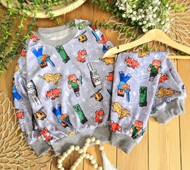 تصویر بلوز و شلوار بچگانه مخمل ماینکرافت طوسی 