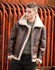 تصویر کاپشن چرم بوفالو گرید A کد 8801 - قهوه ای تیره / 3XL گرید A