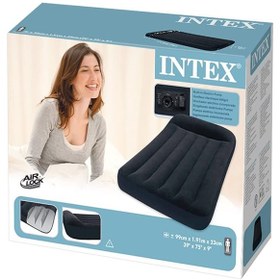 تصویر تشک بادی یک نفره بالش دار 2018 با پمپ سرخود intex 66779