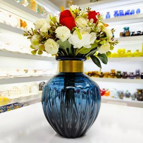 تصویر گلدان شیشه خمره ای گردن برنجی طرح نیکا کد PG-Glass-T-1۱۱ 