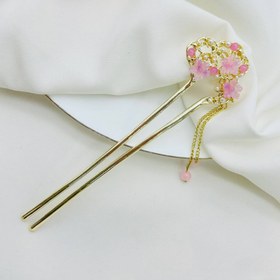 تصویر کانزاشی مو ژاپنی دو شاخه پایه بلند - صورتی Kanzashi