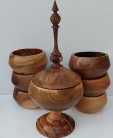 تصویر سرویس پذیرایی آجیل خوری چوب گردو دستساز و قابل شستشو Handmade and washable walnut wood nut reception