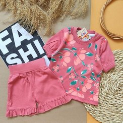 تصویر ست پوشاک دخترانه تیشرت و شلوارک سایز ۶ تا ۱۲ ماه صورتی 