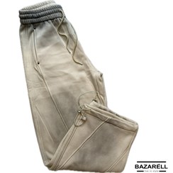 تصویر شلوار اسلش جاگر کرم افکت‌دار مردانه با کمر کشی و بند ضخیم | استایل مینیمال و اسپرت از برند بازارل | BAZARELL Cream Textured Jogger Pants for Men | Minimal Streetwear Style with Thick Drawstring 