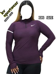 تصویر تیشرت نیم زیپ فینگردار سایز بزرگ ورزشی زنانه NIKE کد 003 NIKE womens big size sports finger zipper T shirt code 003