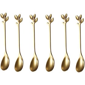 تصویر قاشق چای خوری طرح برگ مجموعه 6 عددی Leaf Model Teaspoon 6 pieces