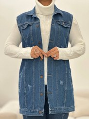 تصویر جلیقه جین زنانه مدل پاییزه سایز ۴۲ سرمه‌ای 