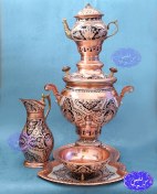 تصویر سماور مسی نقره کوب ذغالی 