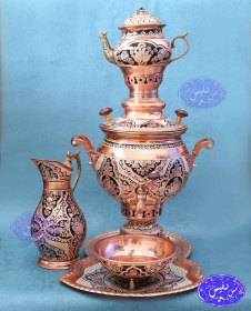 تصویر سماور مسی نقره کوب ذغالی 