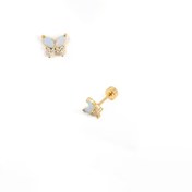 تصویر پیرسینگ گوش دخترانه طرح پروانه آبی طلایی 