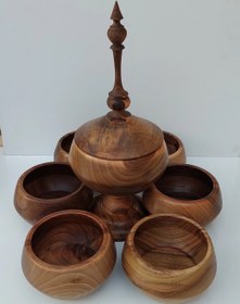 تصویر سرویس پذیرایی آجیل خوری چوب گردو دستساز و قابل شستشو Handmade and washable walnut wood nut reception