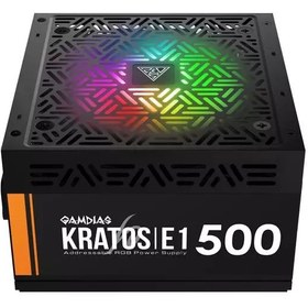 تصویر منبع تغذیه کامپیوتر گیمدیاس مدل KRATOS E1-500W GamDias KRATOS E1 500W RGB 80PLUS Power Supply