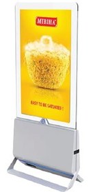 تصویر نمایشگر دیجیتالی OLED دو طرفه شیشه ای vertical double sided display kiosk