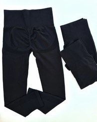 تصویر لگ پشت چین دار سیملس(بدون درز) مشکی/ وارداتی - Seamless Leggings 