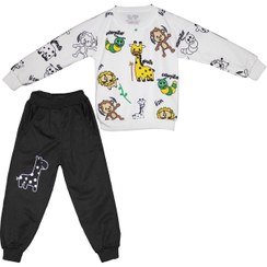 تصویر ست پیراهن شلوار بچه گانه طرح حیوانات کیوت ست دو تکه استین بلند طرح زرافه و میمون و طرح خرس قهوه ای