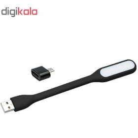 تصویر چراغ LED یو اس بی مدل b12 به همراه مبدل microUSB - سبز 