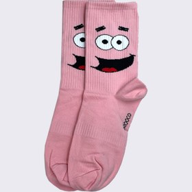 تصویر جوراب ساقدار اسپرت طرح پاتریک صورتی 