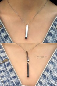 تصویر گردنبند یونیسکس برند فشن مدل استوانه ای استیل رنگ ثابت Cylindrical stainless steel unisex necklace of fashion brand