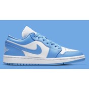 تصویر کتانی نایکی ایر جردن ۱ لو خاکستری آبی سایز ۳۷ تا ۴۵ چرم مصنوعی 