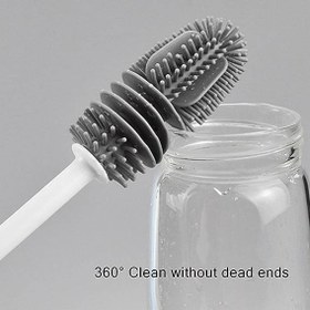 تصویر برس شیشه شوی مدل سیلیکونی 360 درجه دسته بلند Long Handle Silicone Brush, 360 Degree Rotating Bottle/Cup/Glass Cleaning Brush