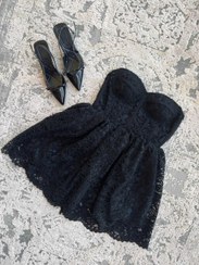 تصویر پیراهن مجلسی دکلته دانتل مشکی 