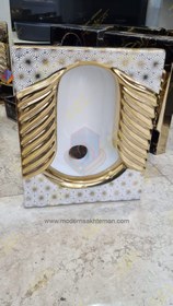 تصویر کاسه توالت زمینی لوکس سفید طلایی کد M_102 