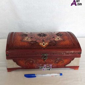 تصویر صندوقچه جواهرات چوبی و جعبه بزرگ چرم و نقاشی ۲۲*۳۰ سانتی کد: 827 
