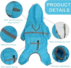 تصویر کاپشن بارانی کلاه دار سگ سایز مدیوم رنگ آبی(بار آمازون) Waterproof Dog Raincoat,Clear Hooded Dog Rain Jacket for Small Medium Dogs,Adjustable Dog Rain Coat with Reflective Strap,Lightweight Dog Poncho Pet Raincoat (M, Blue)