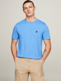 تصویر تی‌شرت مردانه با گلدوزی لوگوی TH - یقه گرد، 100% پنبه، آبی برند Tommy Hilfiger Men's Th Monogram Embroidery Featuring a Crew Neck T-Shirt - Pure cotton, Blue