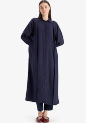 تصویر لباس ماکسی تسدتور با آستین بلند و یقه گمپر راحت با جیب و طرح پایه | Defacto | 900279194 | اورجینال 