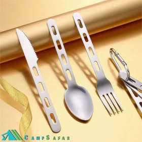 تصویر قاشق و چنگال و چاقو کارابین دار ا Set of carabiner travel forks and spoons Set of carabiner travel forks and spoons