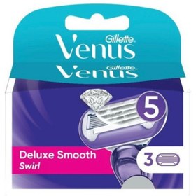 تصویر تیغ یدک پنج لبه ژیلت ونوس Gillette Venus Deluxe Smooth Swirl بسته 3 عددی 