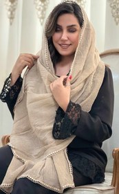 تصویر شال نخی شاین دار لب گیپور مزونی قسطی - کرم شیری 