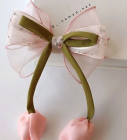 تصویر پاپیون حریر با آویز لاله - یاسی 