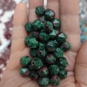 تصویر مهره سنگ سرپانتین سبز قرمز تراش استار سایز 10 سوراخ دار سرپنتین اصل 